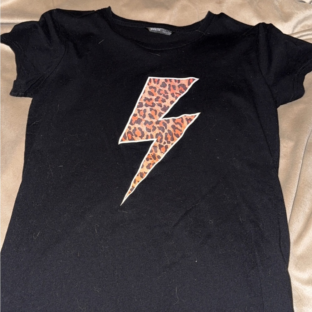 SHEIN Black and Brown Short Sleeve Tee with Lightning Bolt